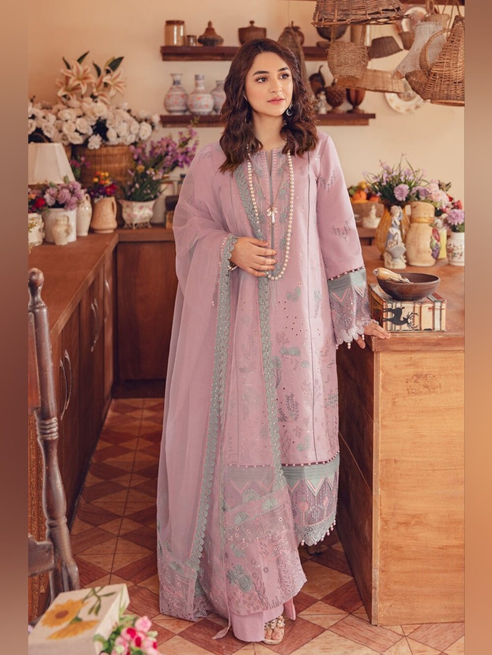Rangrasiya - Embroidered Lavender 3-Piece Suit With Organza Dupatta